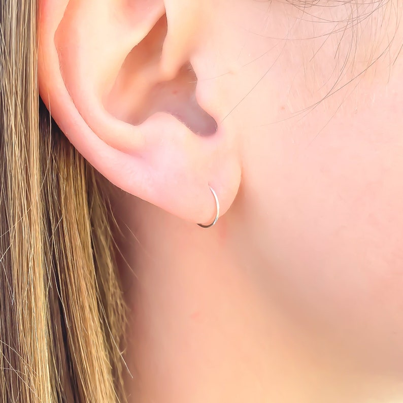 Tiny 14k White Gold Hoop Earrings 14K White Gold Mini Hoops Etsy