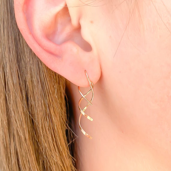 Gold Earrings Dangle Dainty Gold Filled Earrings Spiral Earrings