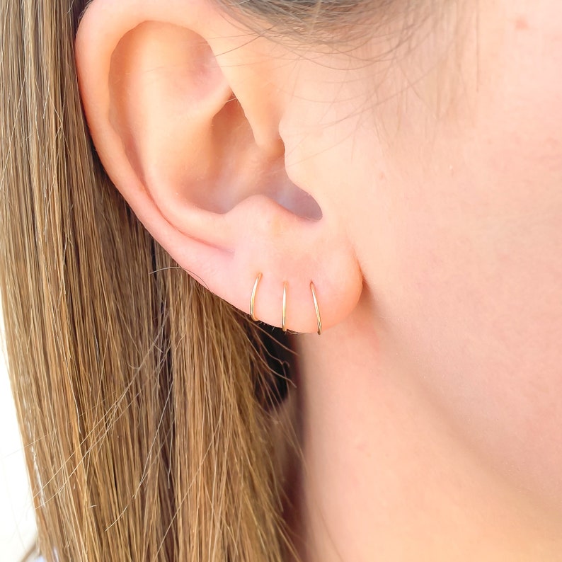 Gold Huggie Hoop Earrings, 14K Gold Filled Hoop Earrings, Single or Pairs of Small Hoop Earrings 6mm 7mm 8mm 9mm 10mm, 24ga 22ga or 20 gauge image 7