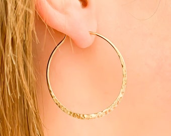 14K Gold-Filled Hammered Hoop Earrings, 40mm, Medium