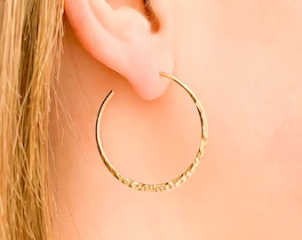Gold Hoop Earrings, Gold Filled Earrings, Gold Hoops, Minimalist Hoops, 14k Gold Filled Hoops, 30mm Hammered Hoop Earrings