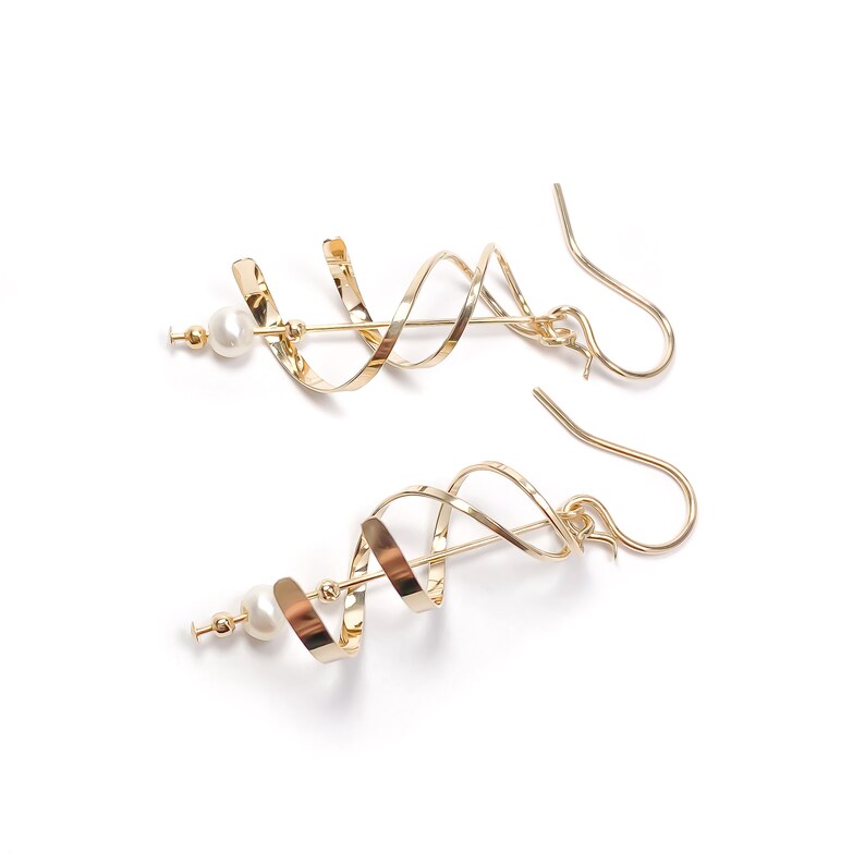 Gold Earrings Dangle Dainty Gold Filled Earrings Spiral Earrings