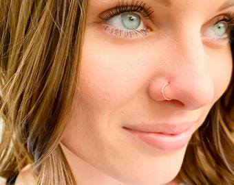 Solid Rose Gold Nose Hoop, 14K Rose Gold Pierced Continuous Nose Ring Hoop, 22 Gauge 6mm, 7mm, 8mm, 9mm, 10mm, Single Dainty Endless Hoop