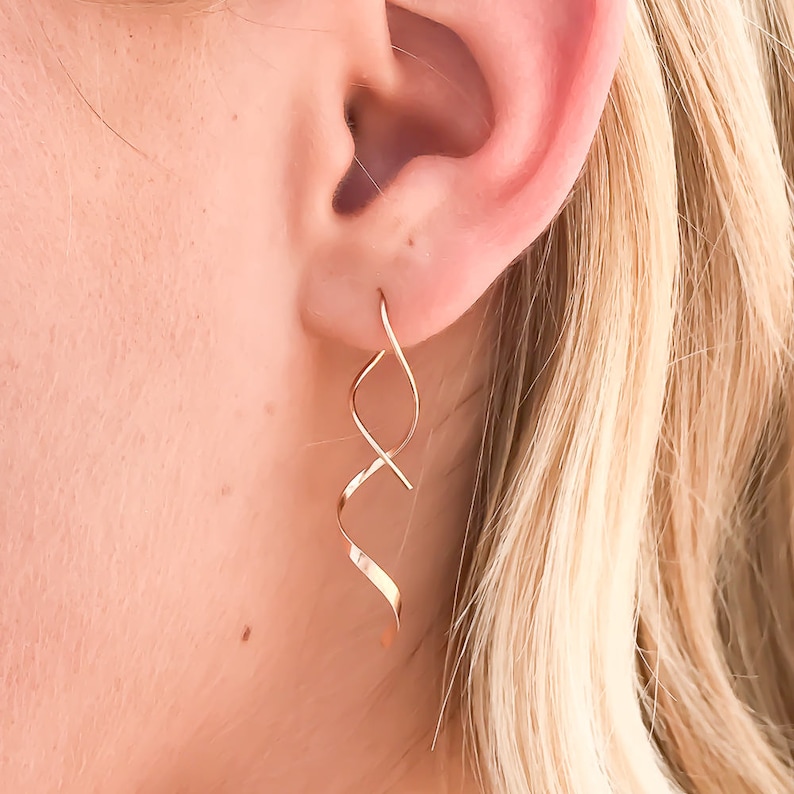 Gold Spiral Earrings, Gold Filled Threader Earrings, Gold Corkscrew Earrings, Gold Minimalist Earrings image 6