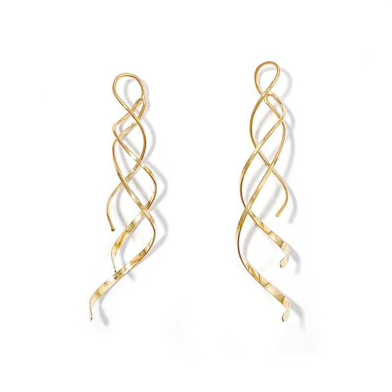 Long Gold Filled Spiral Earrings, Dangle and Drop Earrings, Gold Earrings Dangle, 14K Gold Filled Drop Earrings, Gold Dangly Earrings image 9