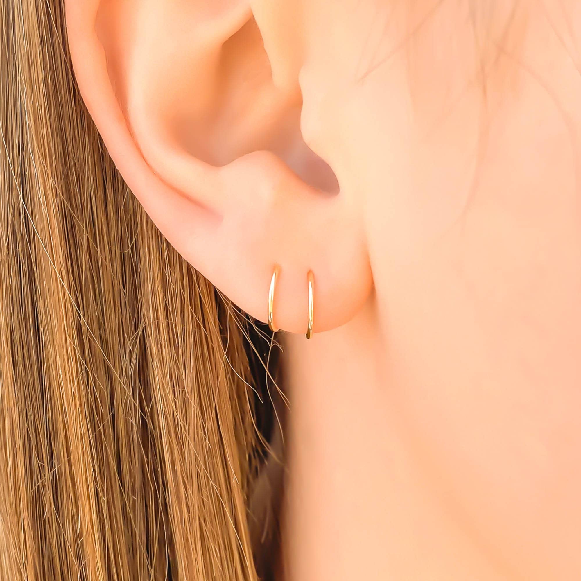 14K Solid Gold Hoop Earrings: 8mm Huggie Hoops