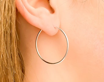 Sterling Silver Hoop Earrings, Silver Wire Hoop Earrings, Large Silver Hoops, 30mm Hoop Earrings