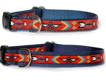 Southwestern Dog Collar: Navajo Tribal Pet Collar, Red Aztec Design red navy blue dog collar Boy dog collar