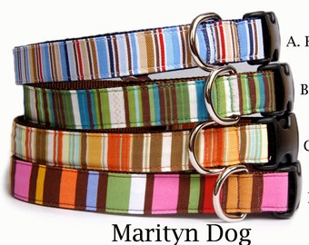Dog collar Stripe dog collar Blue Green boy dog collar Girl dog collar Cute dog collar Orange dog collar adjustable designer dog collar cu