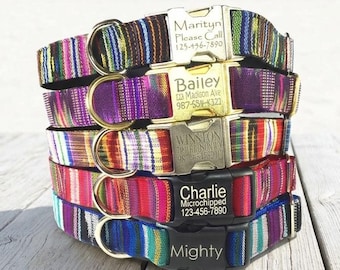 Ikat Dog Collar: Personalized Engraved Buckle, Custom ID Tag