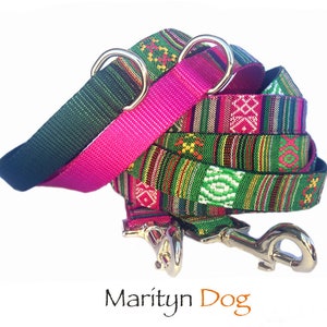 Designer dog leash Southwestern ethnic stripe dog leash Navajo tribal Mexican male green boy pet leash Dog collar & harness are available.