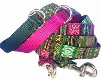 Designer dog leash Southwestern ethnic stripe dog leash Navajo tribal Mexican male green boy pet leash Dog collar & harness are available.