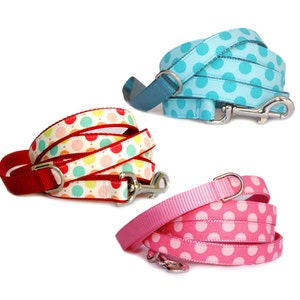 Cute dog leash Polka dots pet leash Pink dog leash Red dog leash Turquoise dog leash Girl dog boy dog leash Dog collar harness are available
