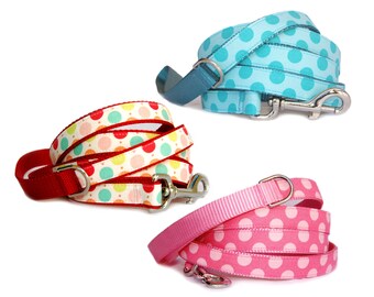 Polka Dot Dog Leash: Cotton Fabric, Nylon Webbing