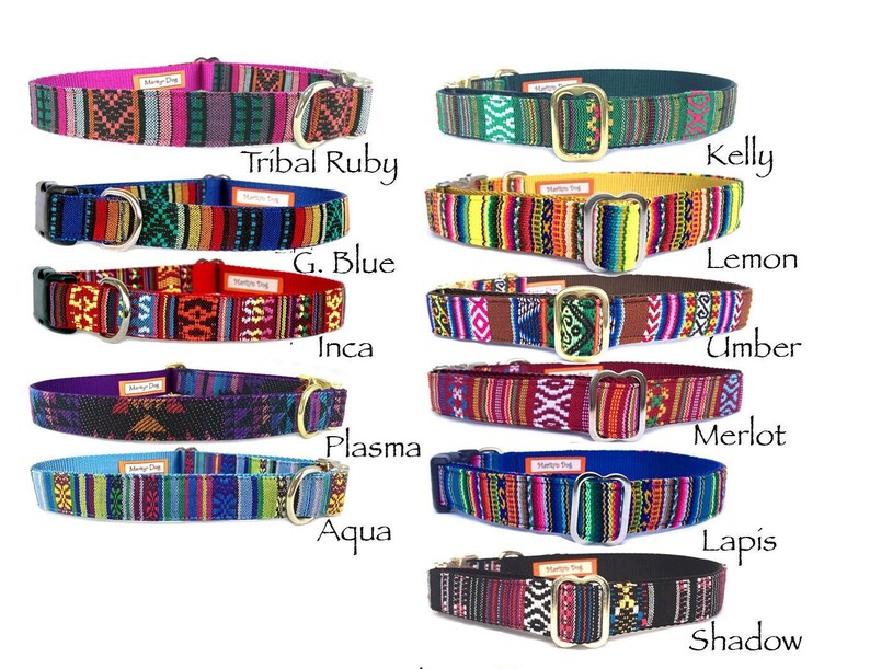 Dog collar embroidery Southwestern Navajo Aztec Tribal South American Peruvian Boho Aztec Puppy small dogs to large dogs Red blue Green pink 