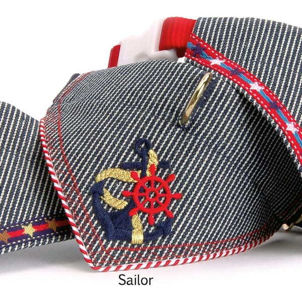 Collar bandana náutico para perro: ancla marinera, cinta de estrella americana
