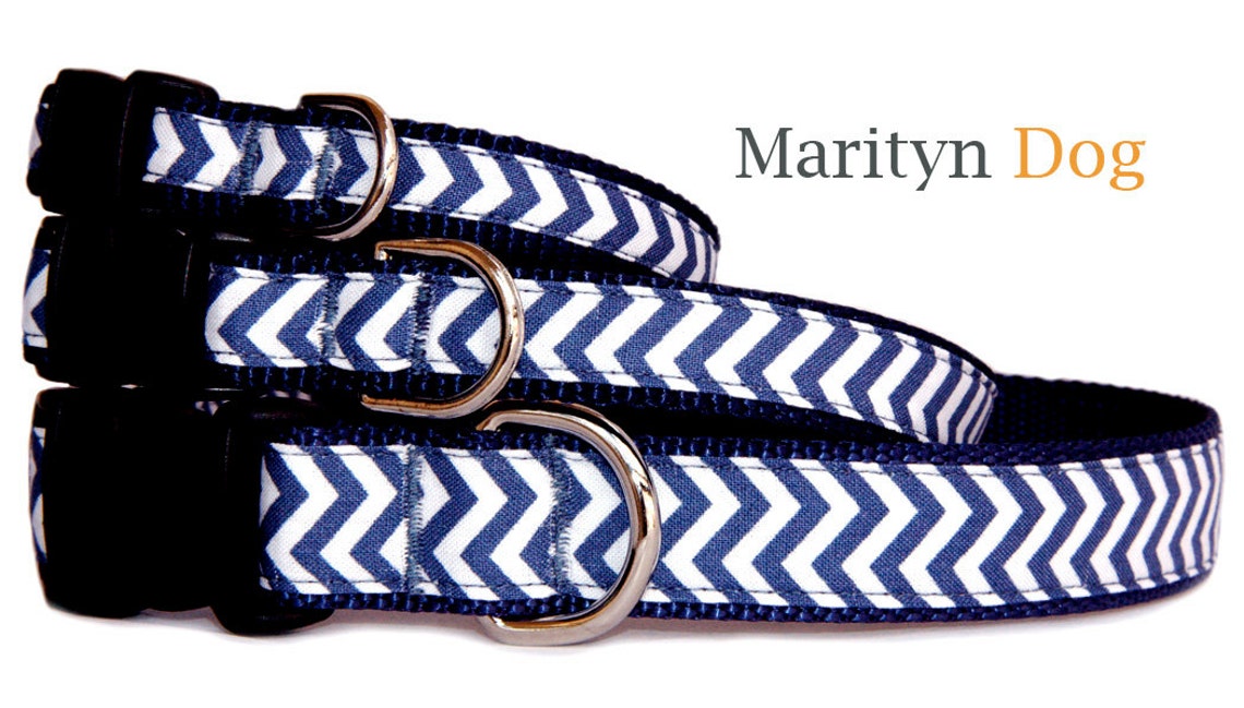 Chevron Dog Collar Navy Blue Boy Dog Collar Adjustable Custom Etsy