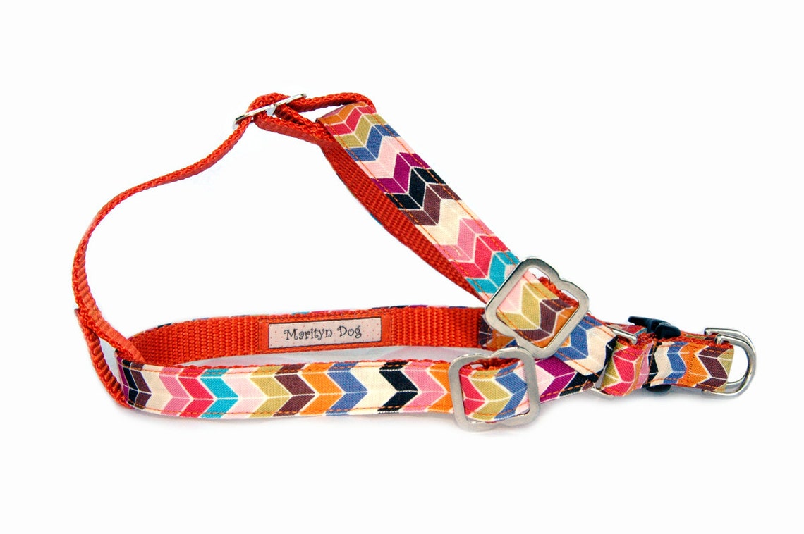 Chevron Dog Harness Dog Leash Orange Step in Dog Harness Large Etsy