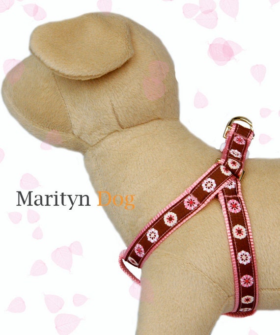 Dog harnes Pink cute girl dog step in dog harness Floral Etsy