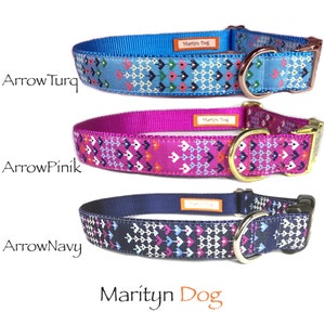 Dog collar with personalized laser engraved silver gold metal or black plastic buckle Bohemian mosaic Pink Blue Wine red small to large dogs image 3
