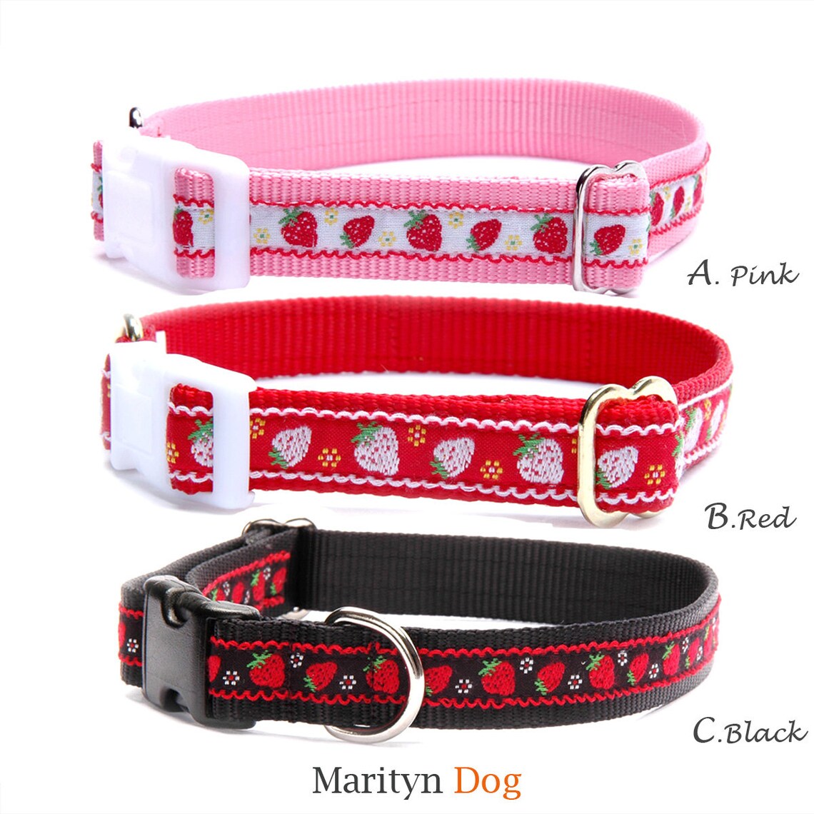 Embroidery Dog Collar Strawberry Dog Collar Cute Black Red Etsy