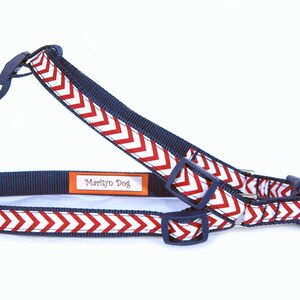 Red chevron dog harness dog leash Preppy red navy step in harness Small girl dog harness Large boy dog harness Contrast color pet harness