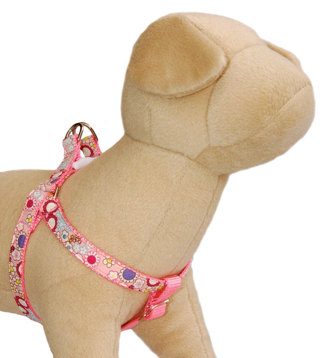 Dog harness Retro floral cute pink girl step in dog harness Etsy