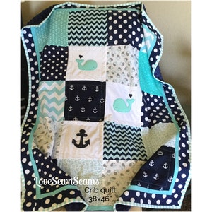 Nautical Crib quilt/COASTAL Quilt/Baby quilt/Nautical Baby Blanket/Nautical Crib bedding/Whale baby quilt image 2