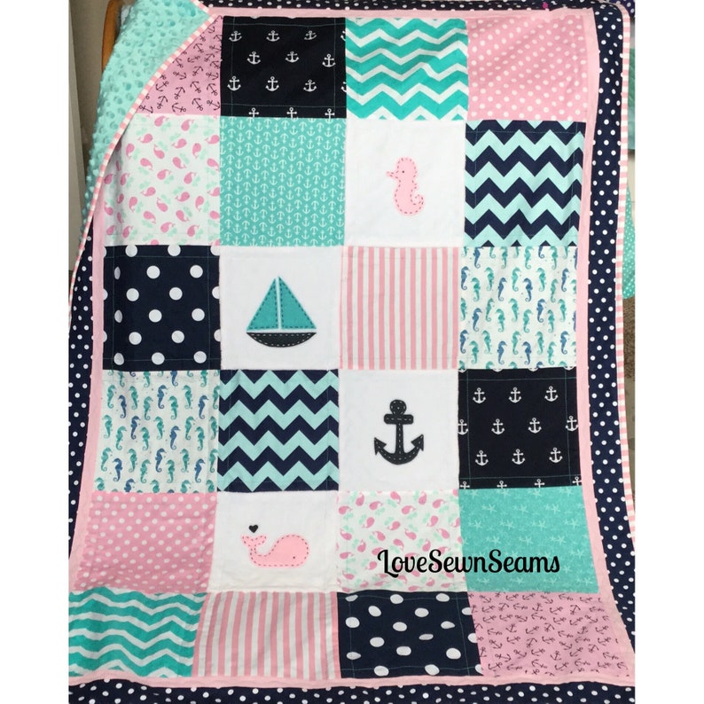 Coastal Quilt Crib Skirt Bumpers/set or Etsy