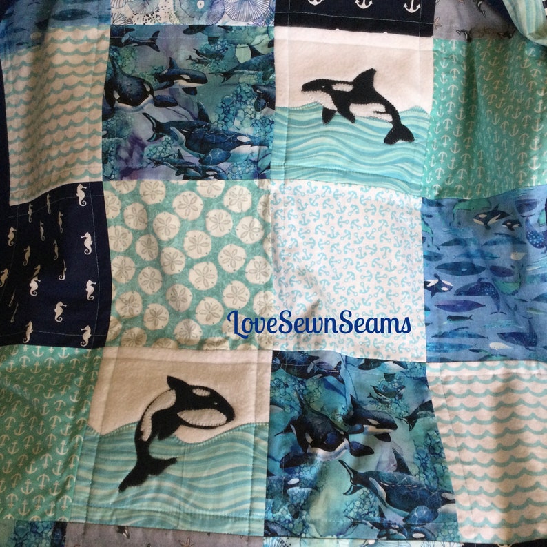 Orca Appliqué Quilt: Coastal Quilt, Handmade Orca Quilt - Etsy
