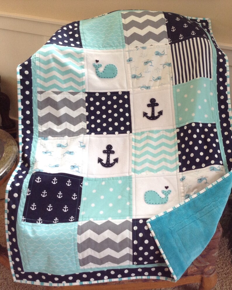 QUILT w SKIRT OptionBaby Quiltcrib size whaleanchor quiltmatching crib skirt w trim