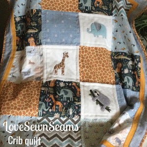 MADE TO ORDER/Crib to Twin sizes/Animal quilt/Sloth quilt/Jungle animal quilt/Giraffe Quilt/Elephant quilt