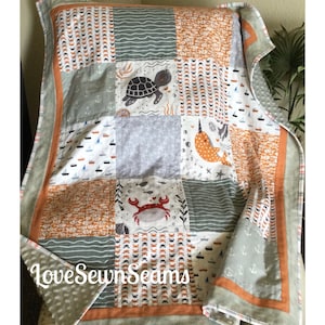 SEA LIFE Quilt/Ozean Quilt/Narwal Quilt/Schildkröten Quilt/Krabben Quilt/Handmade Quilt/ anpassbarer Quilt