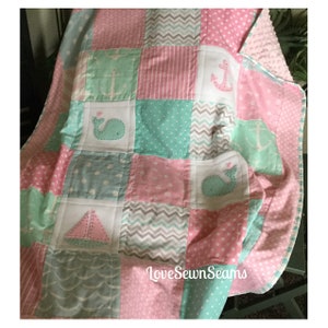 Küsten Quilt/Mint und Rosa Quilt/Ocean Quilt/handgemachte Quilt