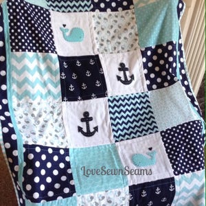 Nautical Crib quilt/COASTAL Quilt/Baby quilt/Nautical Baby Blanket/Nautical Crib bedding/Whale baby quilt image 1