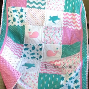 SEASIDE Quilt/Sea Turtle baby blanket/Baby Quilt/Coastal baby quilt/Sea Turtle quilt