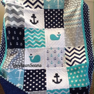 Baby Quilt/Teal, Navy und Grau/Crib Quilt/Handmade Quilt