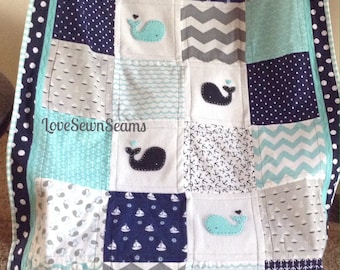 BABY Quilt/NAUTICAL Quilt/Coastal Baby Bedding/Handmade baby quilt/Made in USA