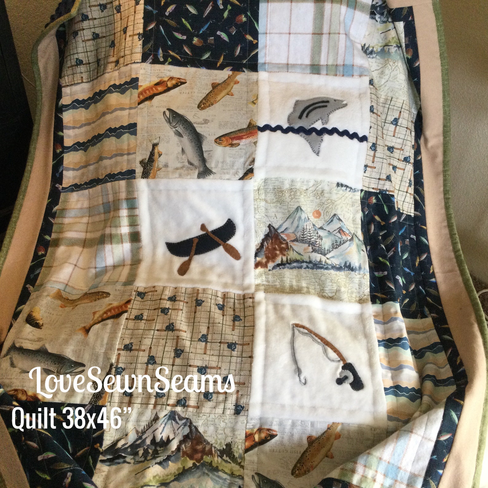 Nature Quilt/lake House Quilt/outdoor Quilt/gone Fishing Etsy