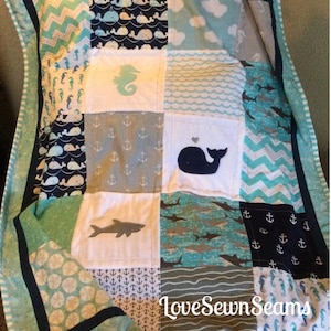 SHARK & WHALE QUILT/Sea life quilt/Nautical baby quilt/Coastal quilt/Baby quilt