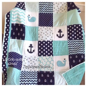 MADE to ORDER/Nautical Baby quilt/HANDMADE/Modern baby Quilt/Crib Bedding image 4