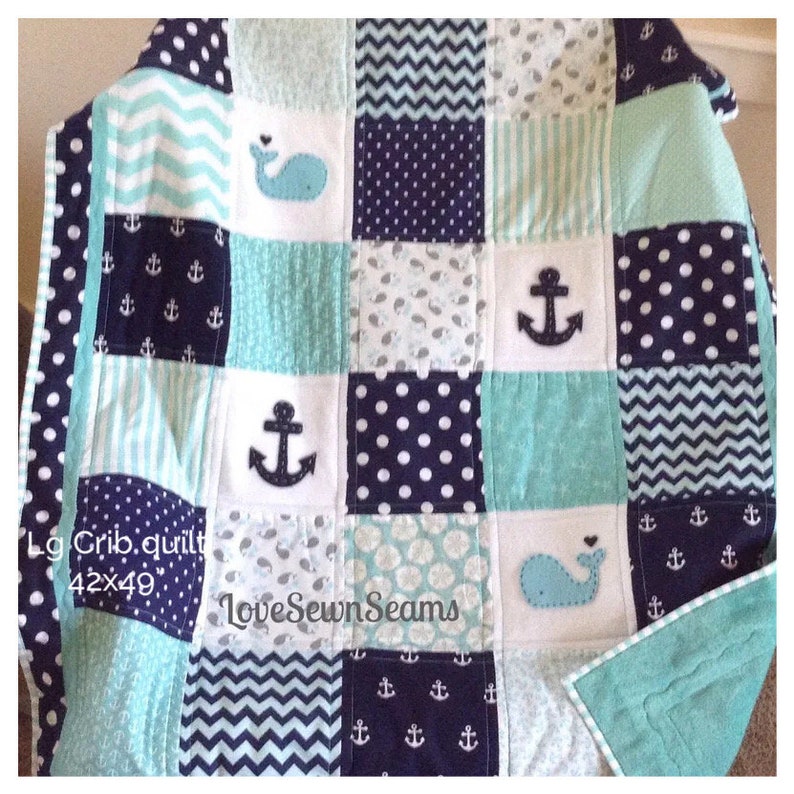 MADE to ORDER/Nautical Baby quilt/HANDMADE/Modern baby Quilt/Crib Bedding image 4