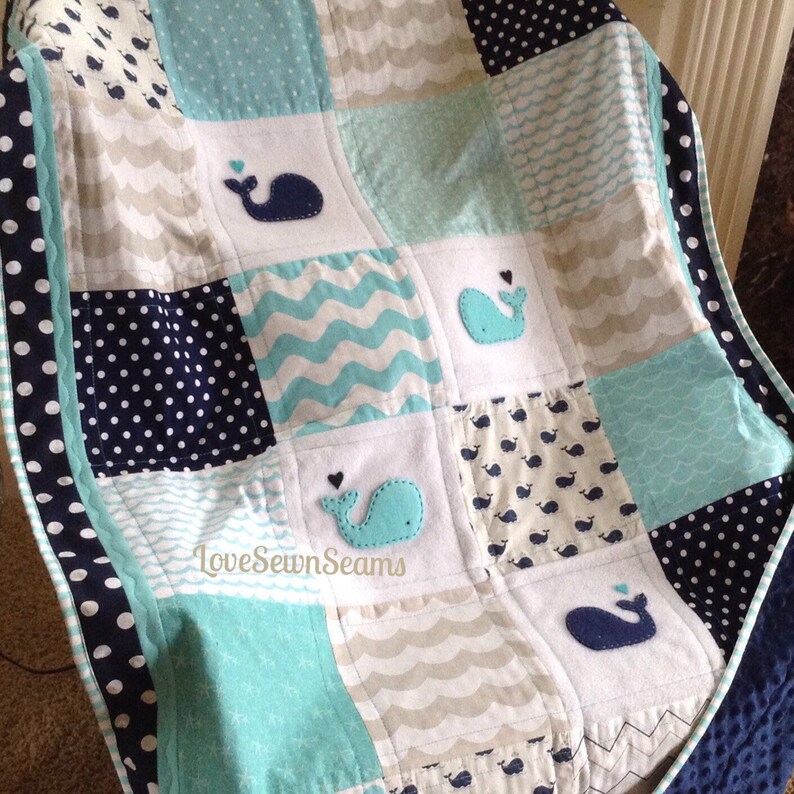Sand Aqua & Navy Coastal Quilt/adorable/crib Size Etsy