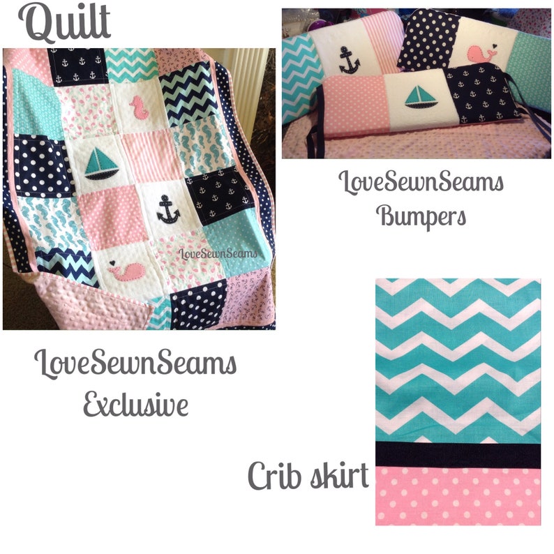 Coastal Quilt Crib Skirt Bumpers/set or Etsy