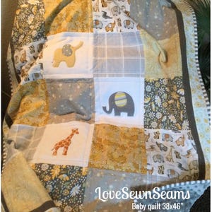 Safari quilt~Elephant quilt~buttercup & slate~animal quilt~handmade in USA