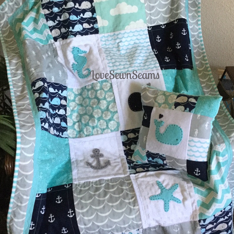 Baby quilt/Nautical Baby Quilt/Coastal quilt/Ocean Etsy