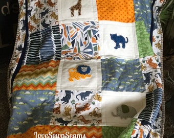 JUNGLE QUILT/Animal quilt/Lion quilt/Tiger quilt/Jungle animals/Handmade baby quilt/African quilt