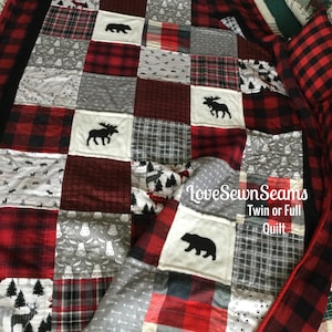 Woodland quilt/Moose quilt/Bear Quilt/Lodge quilt/Lake House quilt/Rustic quilt/handmade quilt