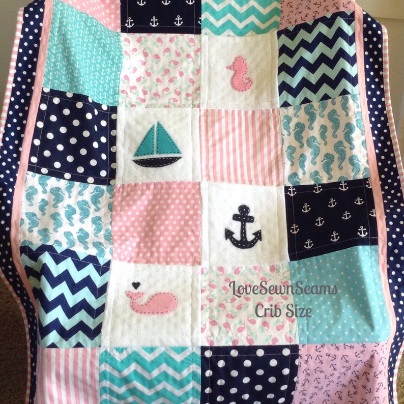 Coastal Quilt Crib Skirt Bumpers/set or Etsy