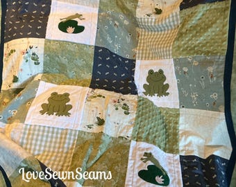 Cutest frog quilt/Mr. Hops-alot/Frog quilt/Handmade quilt/Frog prince